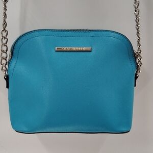 Steve Madden Teal Blue Zip Top Partial Chain Strap Crossbody Bag